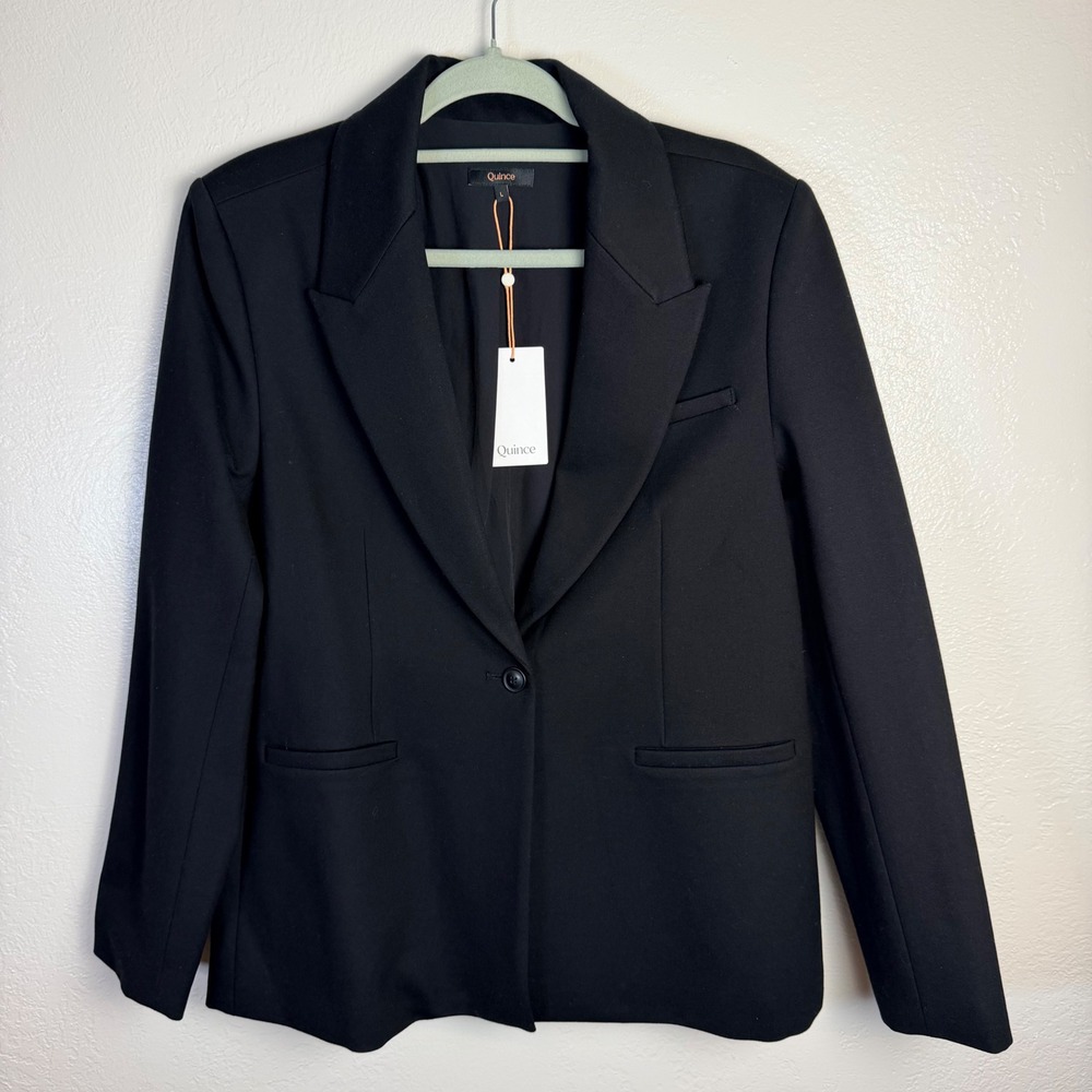 New Quince Women's L Ultra-Stretch Ponte Single-Breasted Blazer Black Office